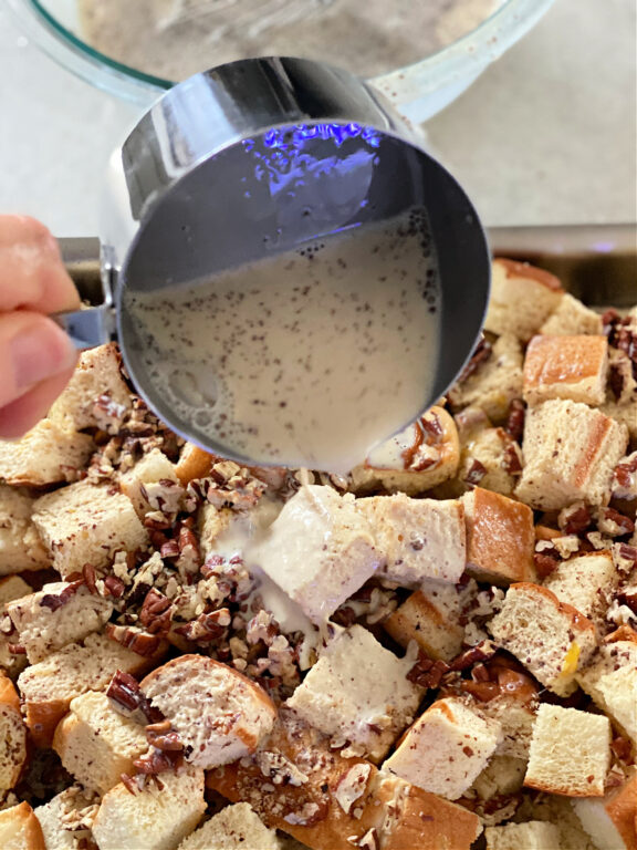 Pouring custard on French Toast