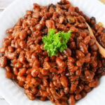 slow cooked baked beans in a bowl