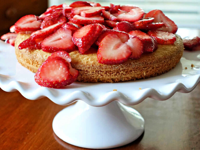 Strawberry Almond Flour Cake almond flour cake with strawberries on top