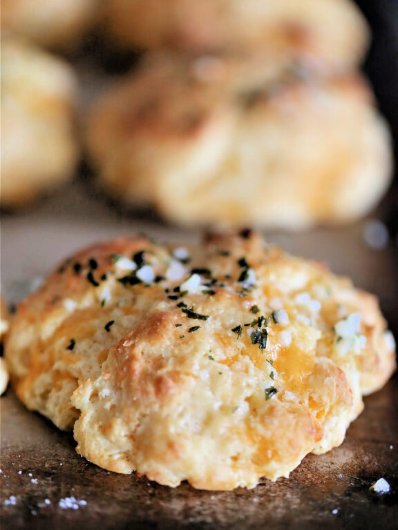 cheddar biscuit with butter, garlic, and parsley brushed on top