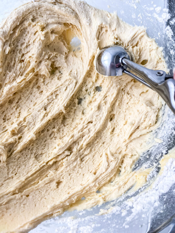 scooping cookie dough