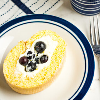slice of lemon cake with blueberries