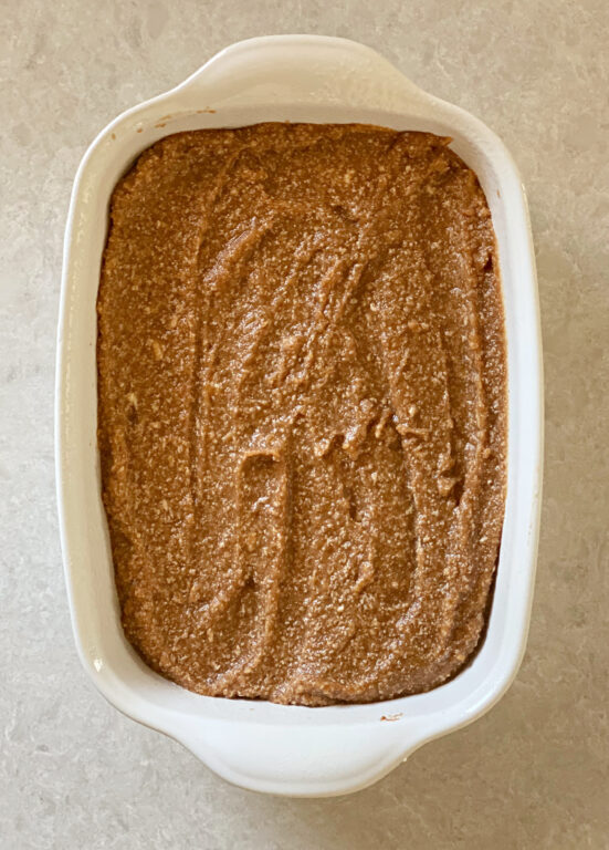sweet potato casserole in dish without topping