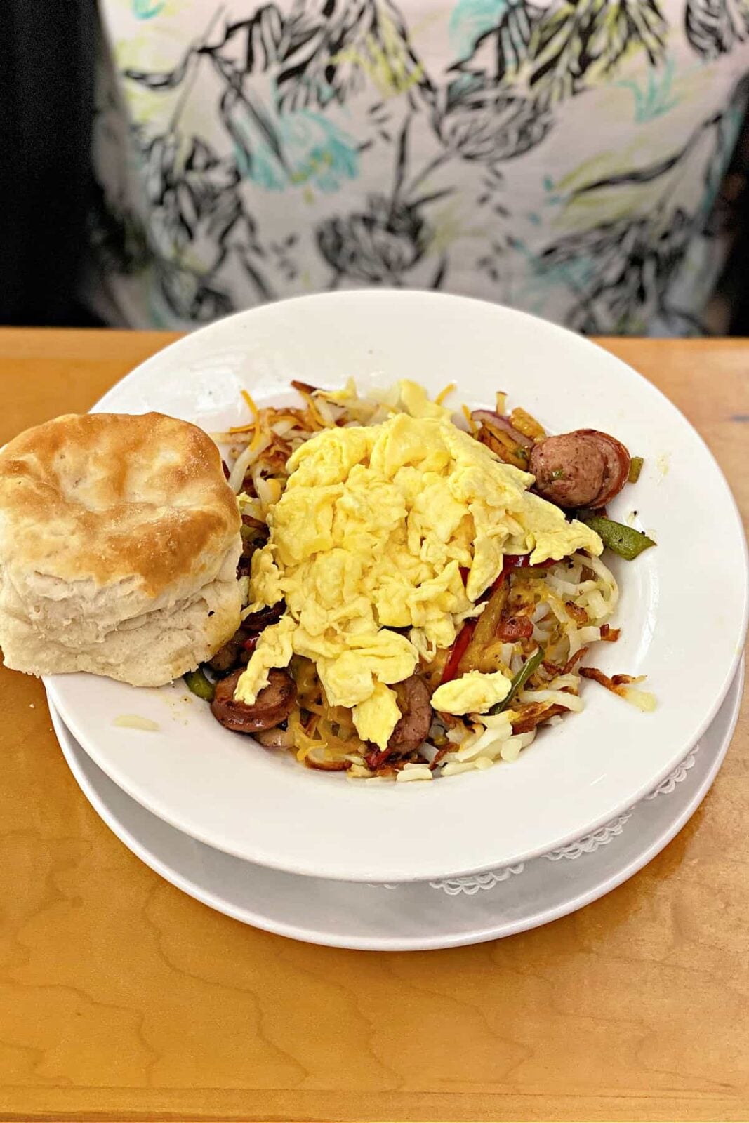 Breakfast bowl with eggs.