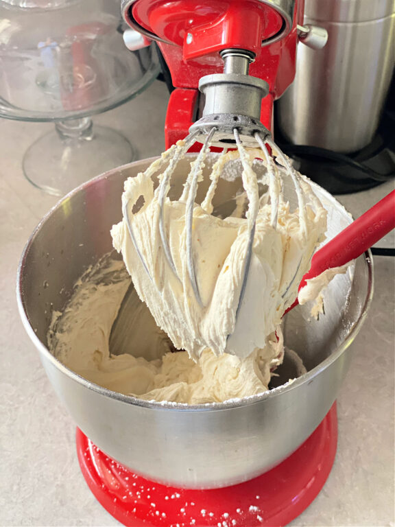 buttercream frosting in a mixer