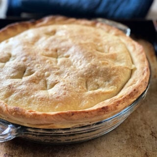 chicken pot pie in pie pan