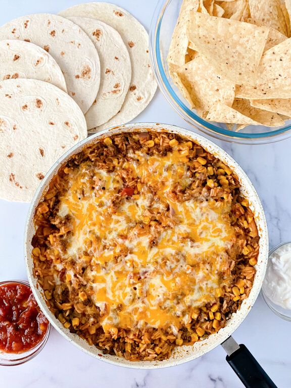 Mexican Casserole, tortillas, and tortilla chips