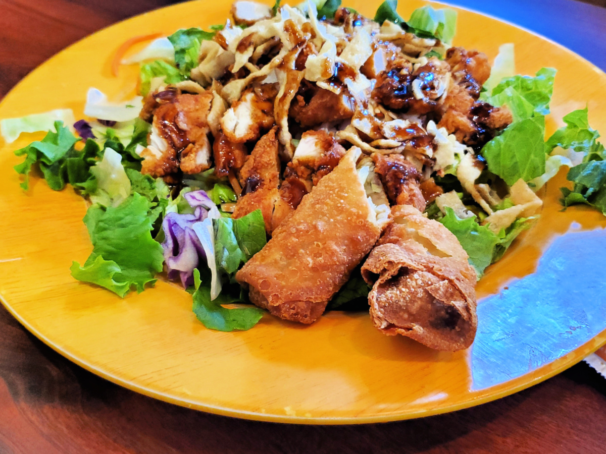 Zaxby's Zensation Zalad with eggroll Zaxby's Zensation salad and egg rolls.