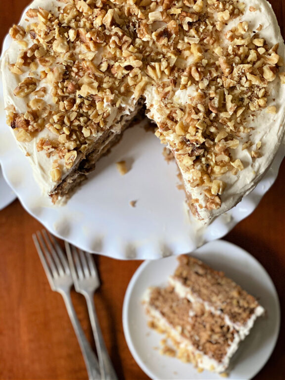 Hummingbird cake on a pedestal