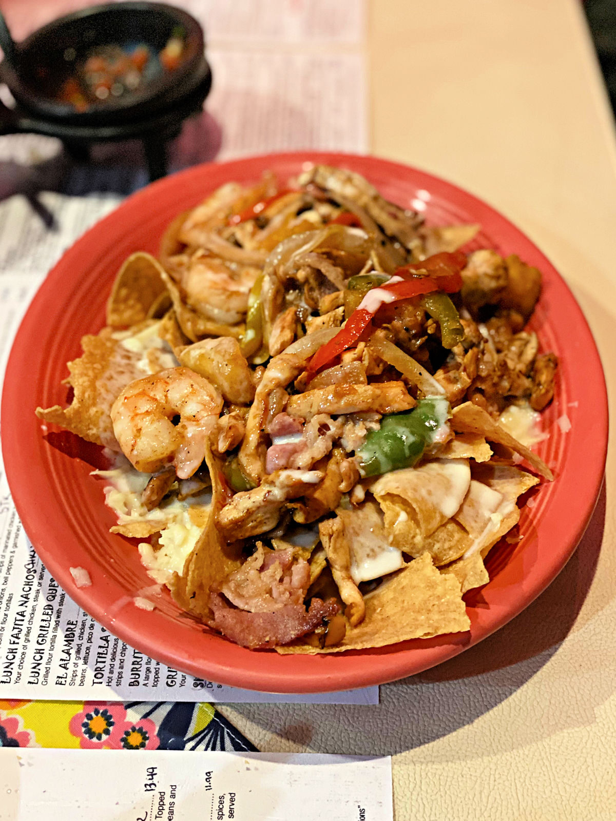 Platter of Hawaiian Nachos on a table.