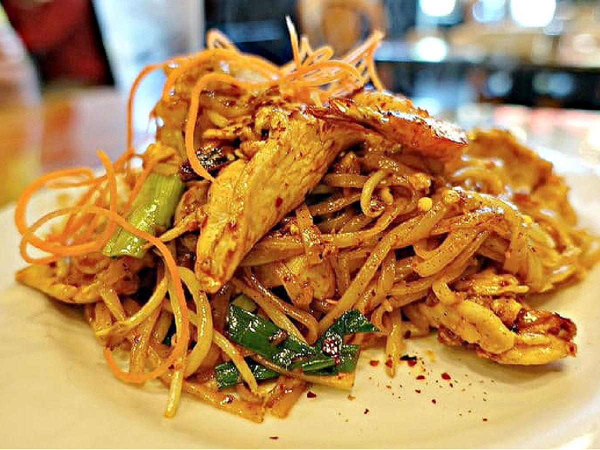 Pad Thai at Thai Smile Plate of chicken pad Thai.