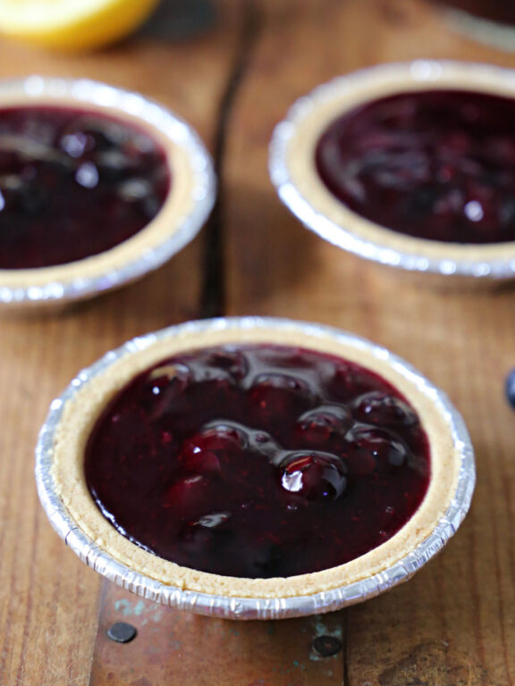 blueberry pie filling in miniature graham cracker crusts