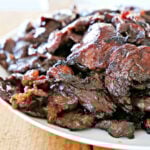 White platter topped with bulgogi.