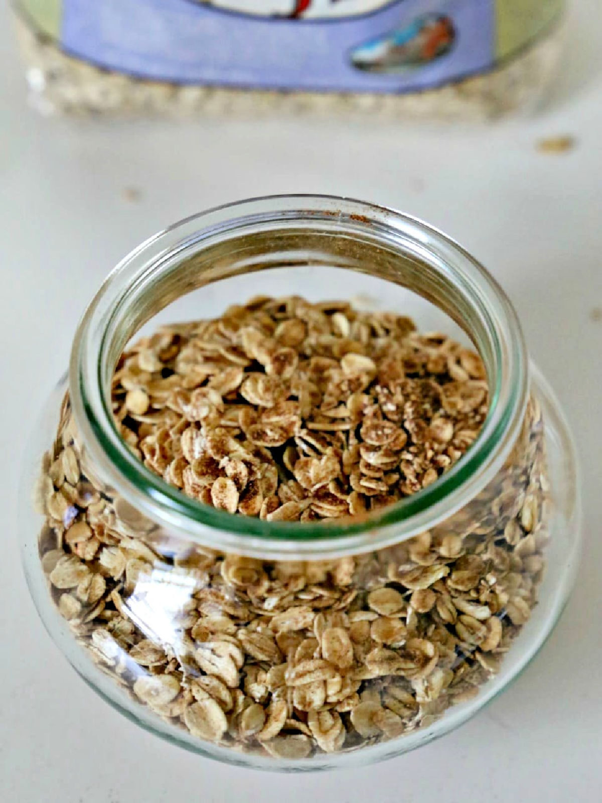 Glass jar with old fashioned oats.