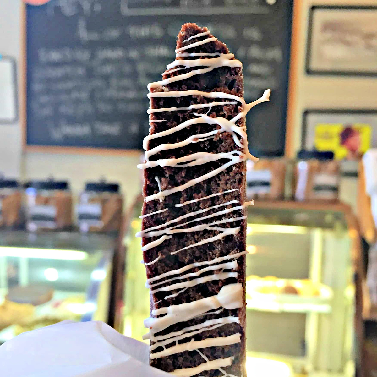 Where To Eat in Pittsburgh Chocolate biscotti drizzled with white chocolate.