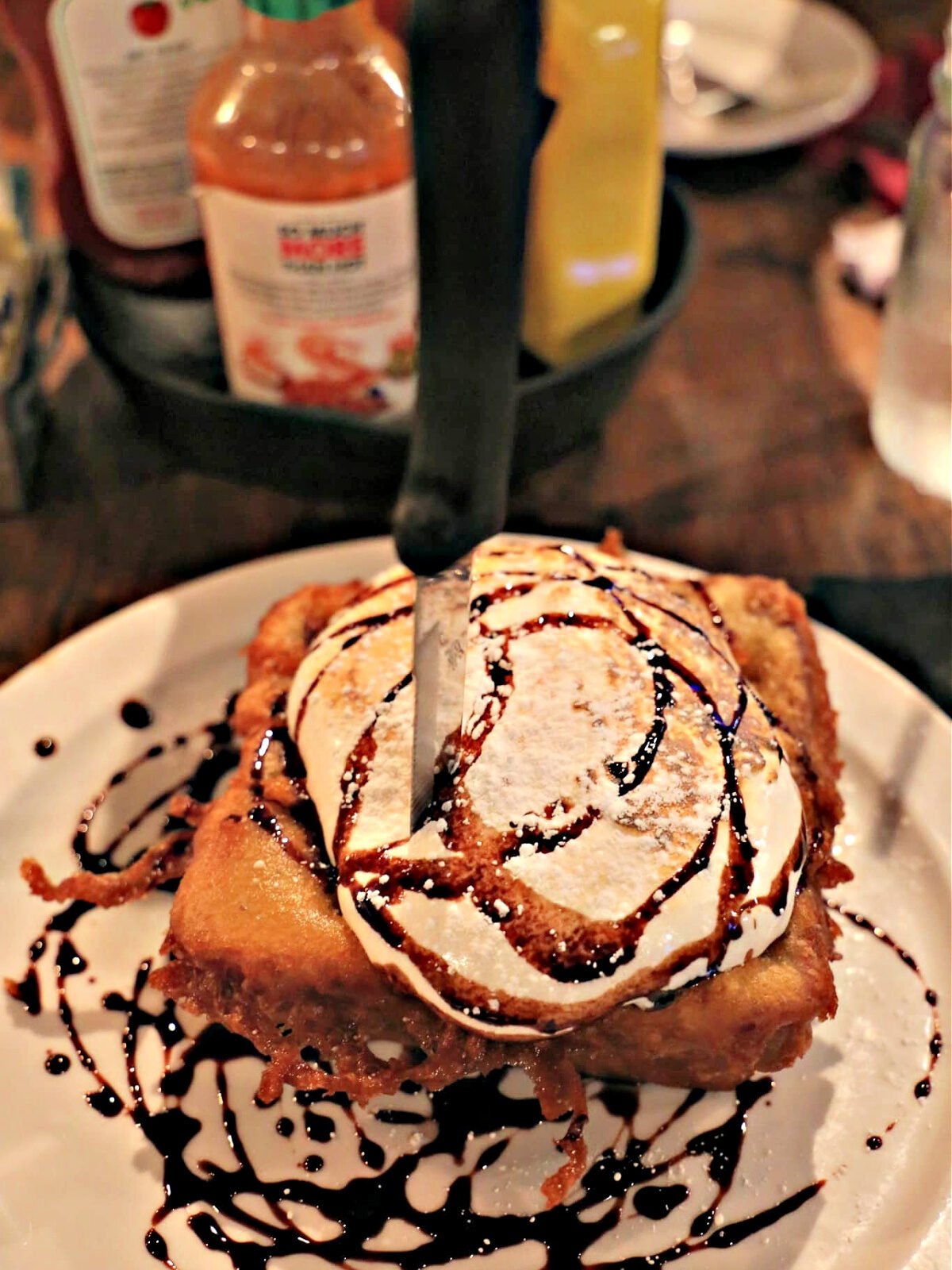 Where To Eat in Pittsburgh Thick cut Texas toast with peanut butter, Nutella, and bananas that is battered and deep fried.