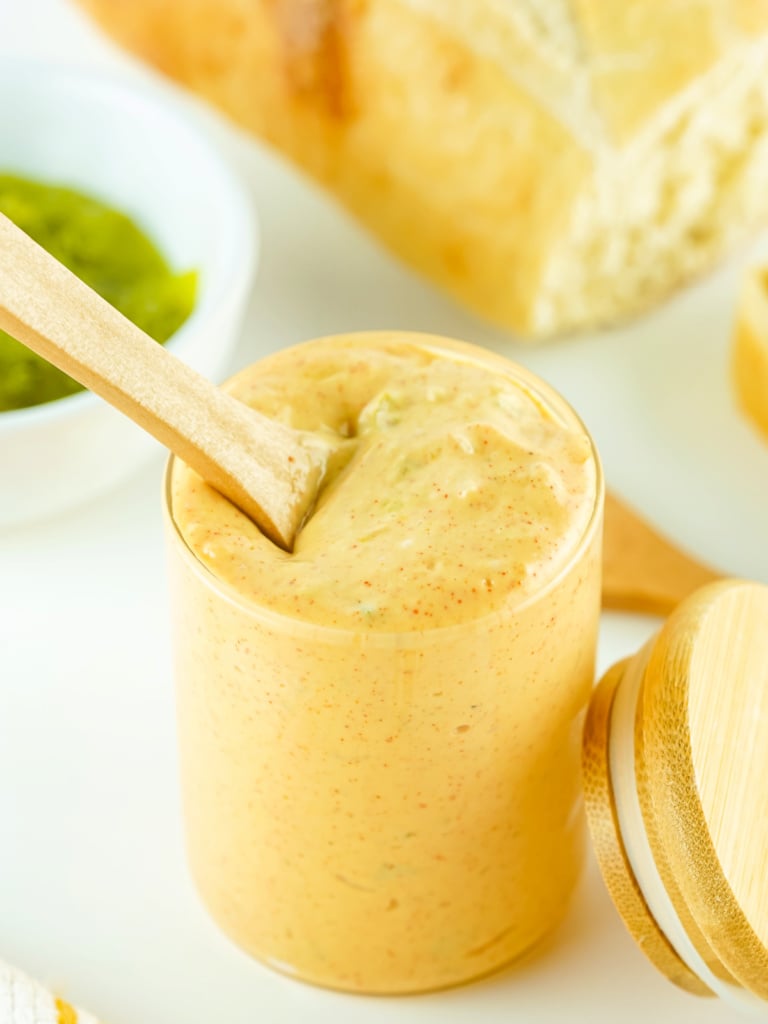 Small jar filled with homemade Big Mac Sauce.