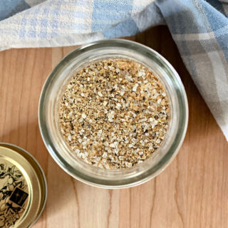 Spices combined together in a small glass jar.