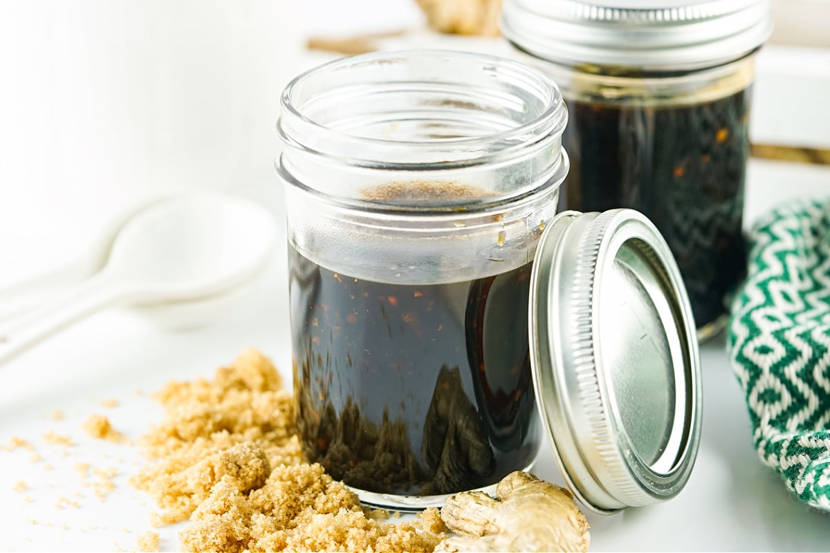 Small jar of homemade teriyaki sauce.