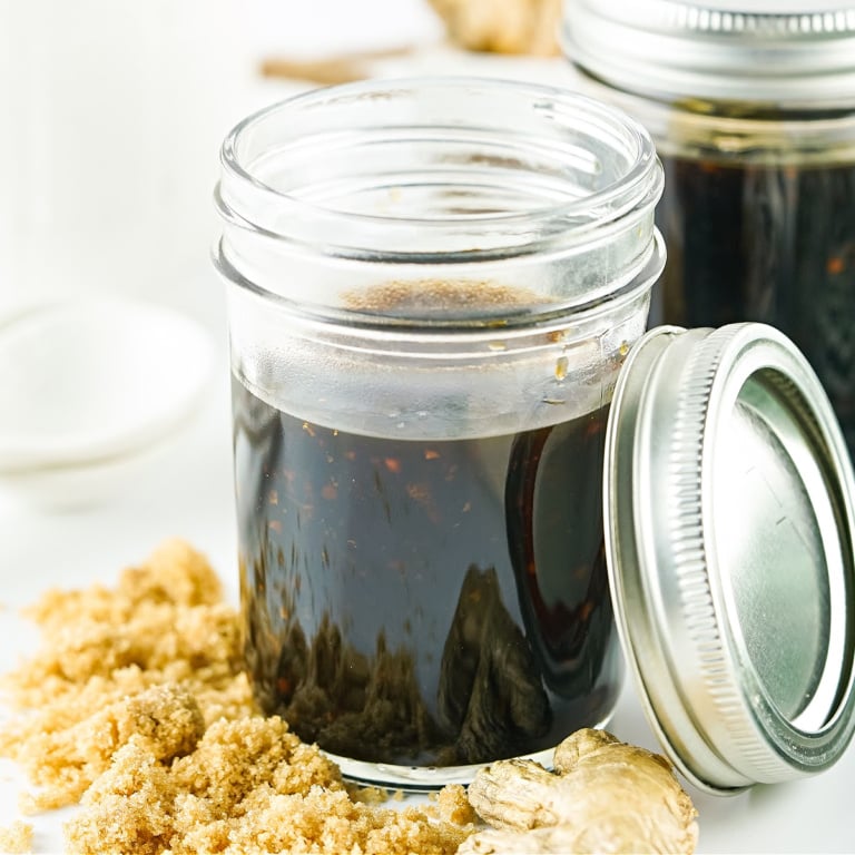Small jar of homemade teriyaki sauce.
