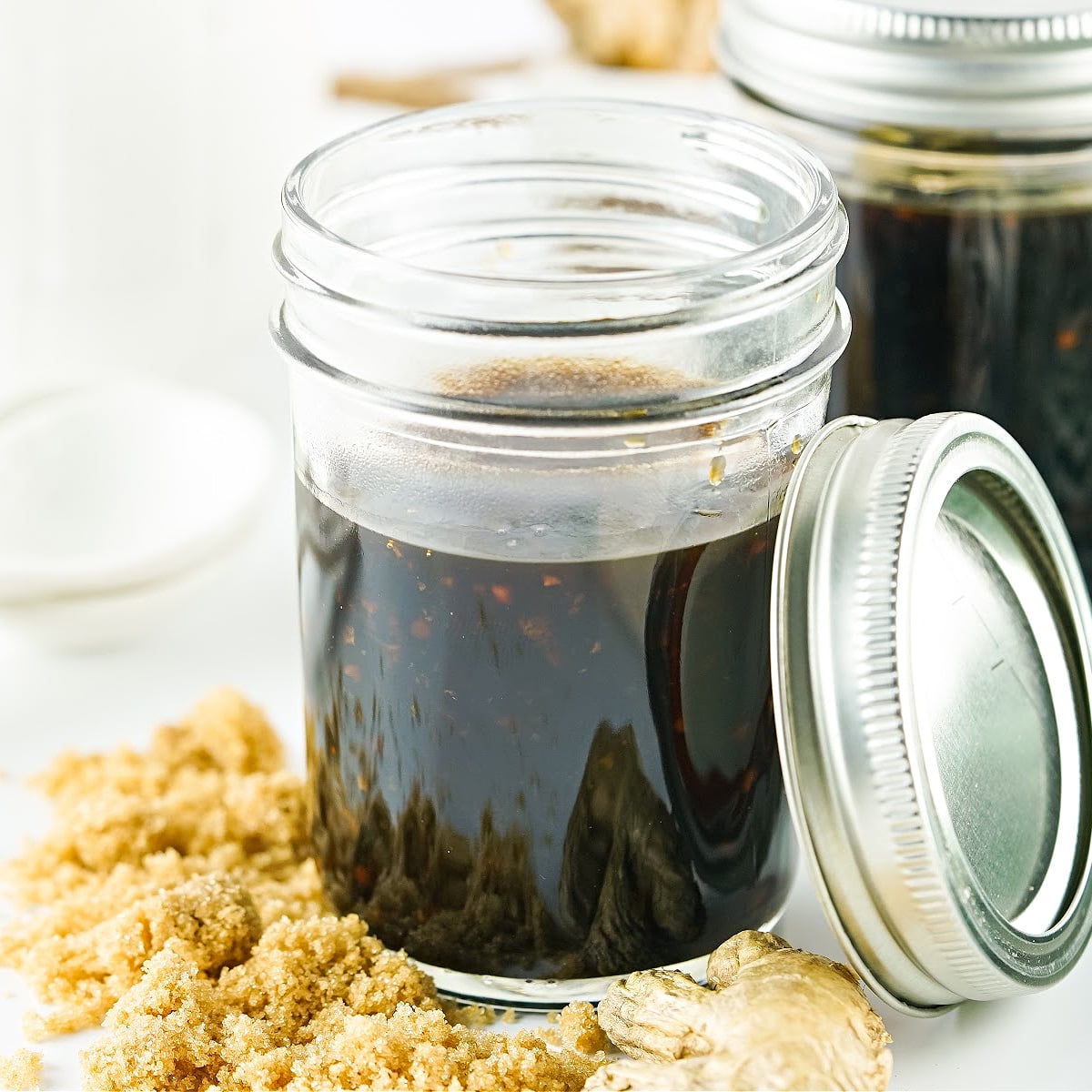 Small jar of homemade teriyaki sauce.