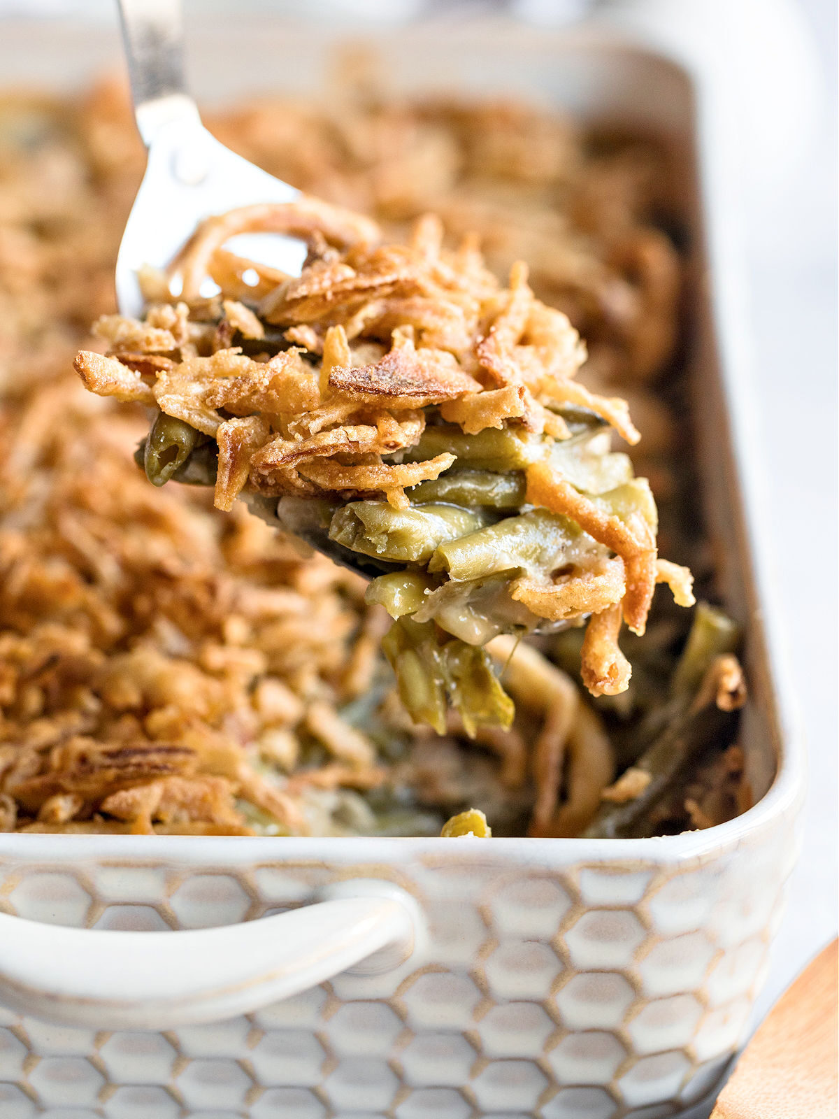 Spoonful of green bean casserole.