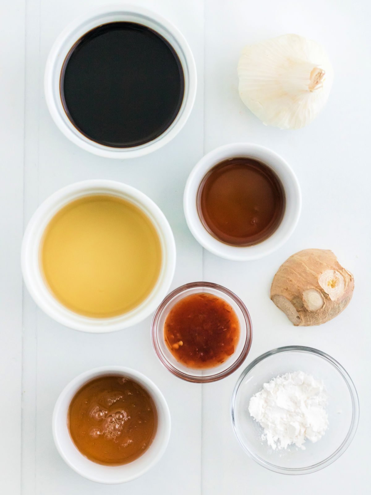 Soy sauce, honey, ginger, and other ingredients.