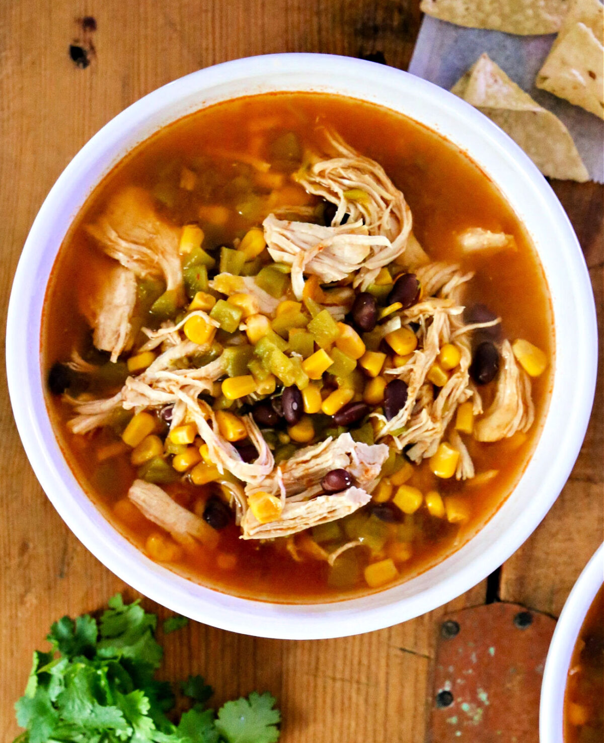 Bowl of chicken tortilla soup.