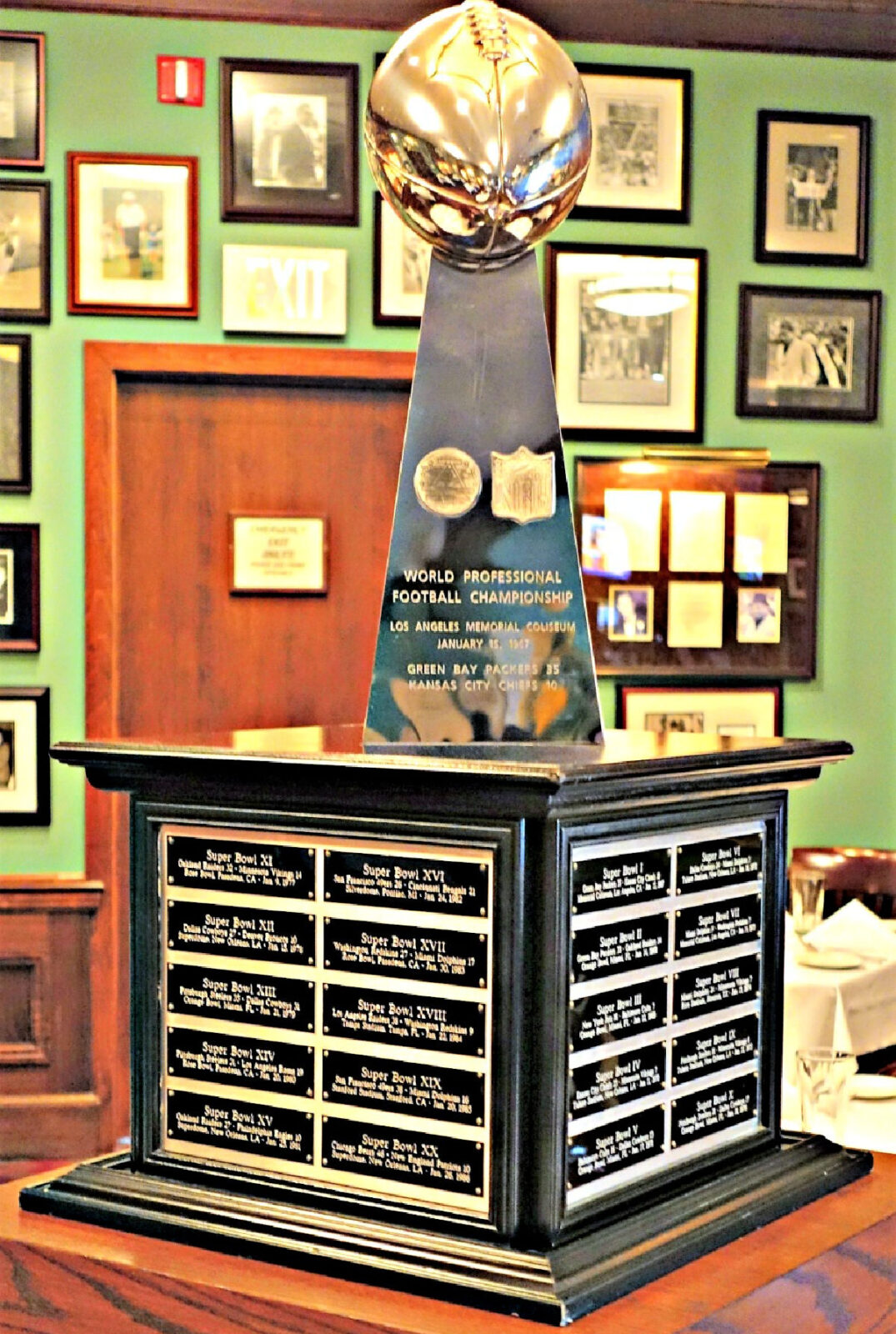 NFL trophy on display.