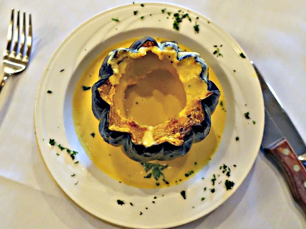 Bowl of acorn squash soup.
