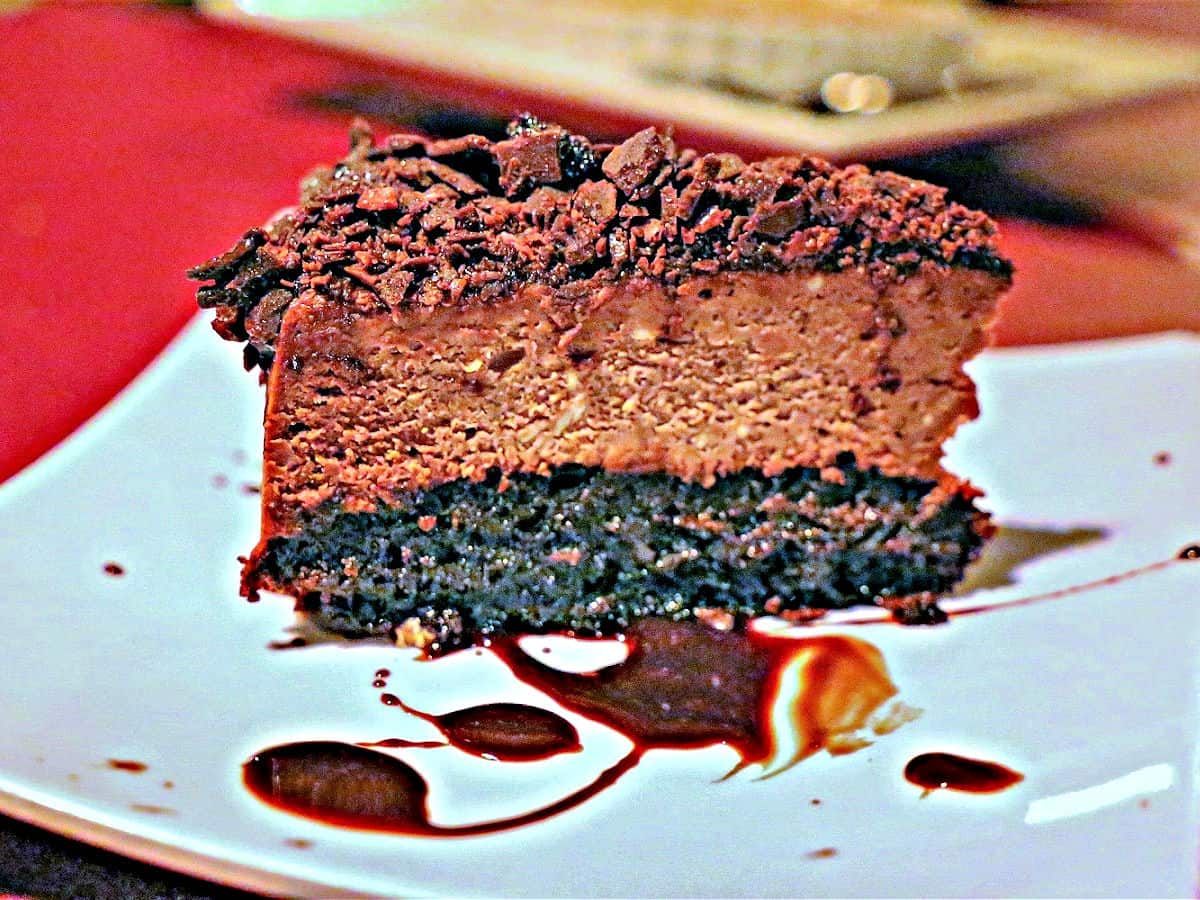 Chocolate Cheesecake Slice of chocolate cake.