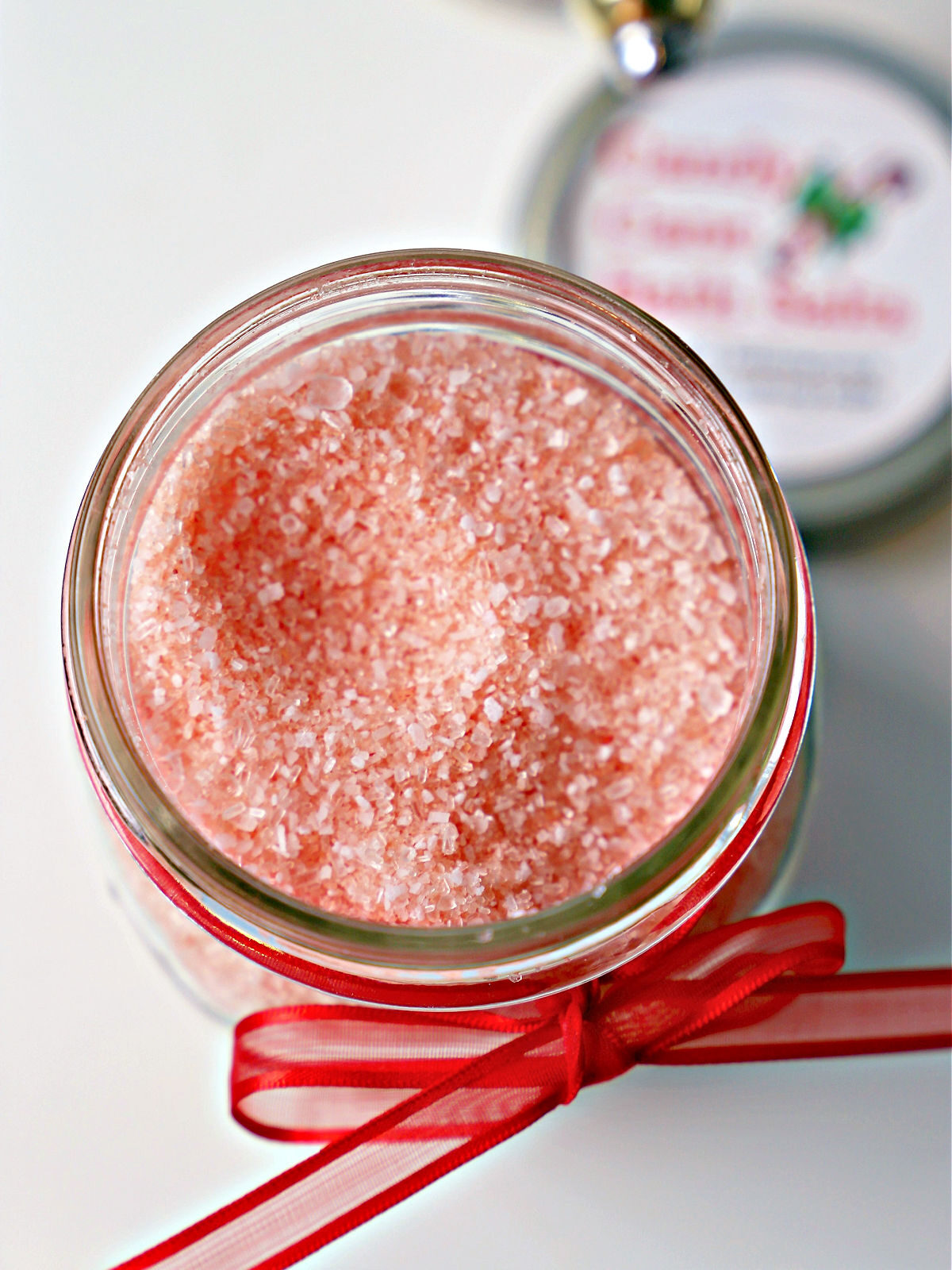 Red bath salt in a jar.