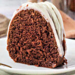 Red Velvet Cake slice on a white plate.