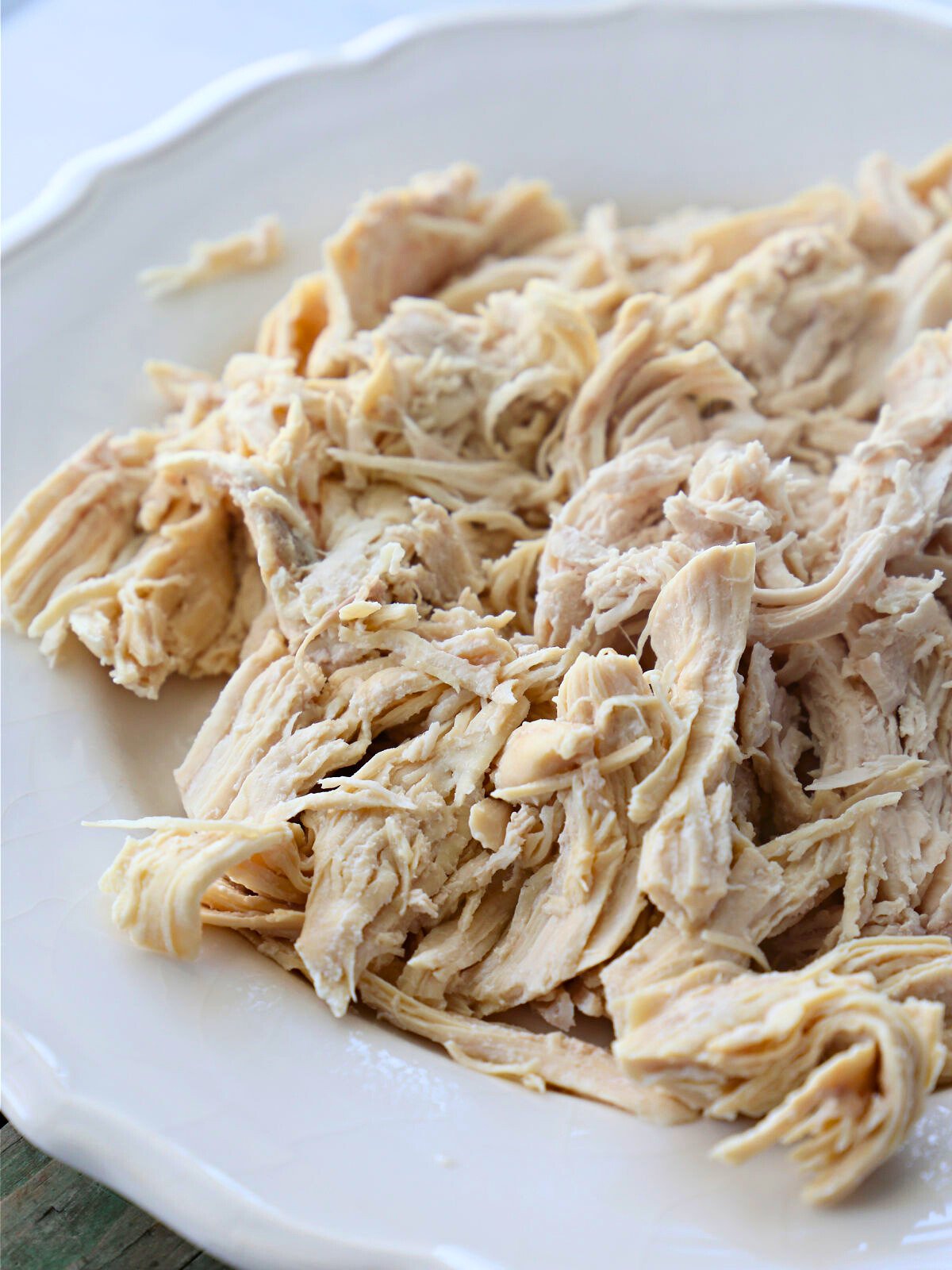 Plate of shredded chicken.