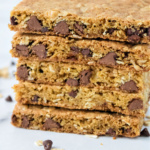 Stack of chocolate chip cookie bars.