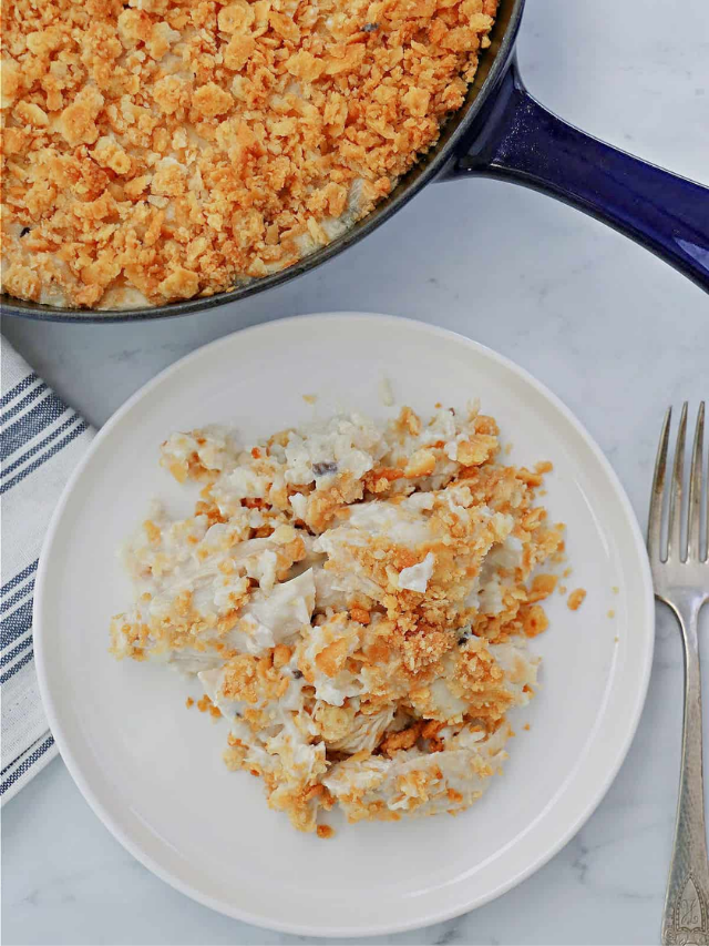 Creamy Chicken and Rice Casserole with Ritz Cracker Topping Southern Kissed