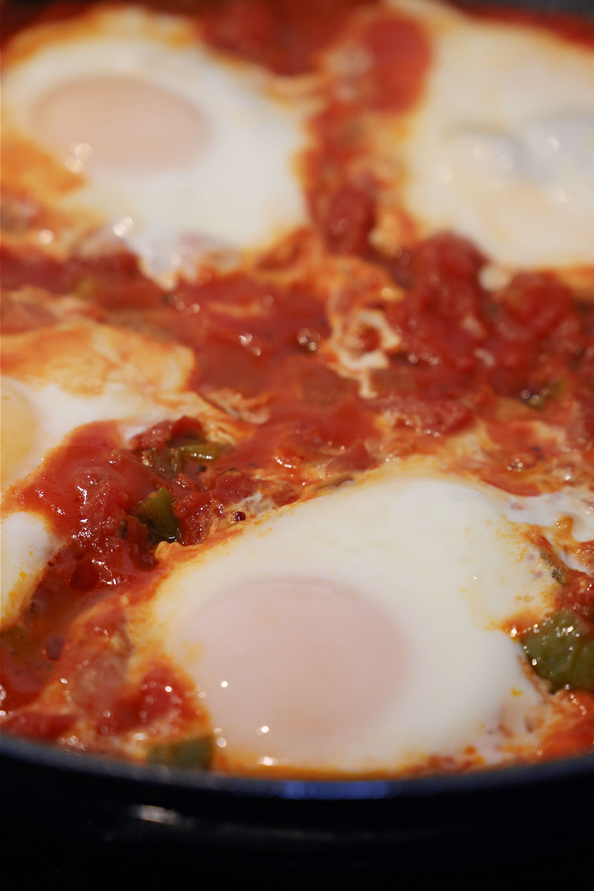 Huevos rancheros in a cast iron skillet.