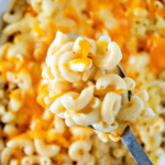 Scoop of macaroni and cheese.
