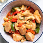 Bowl of Kung Pao chicken.