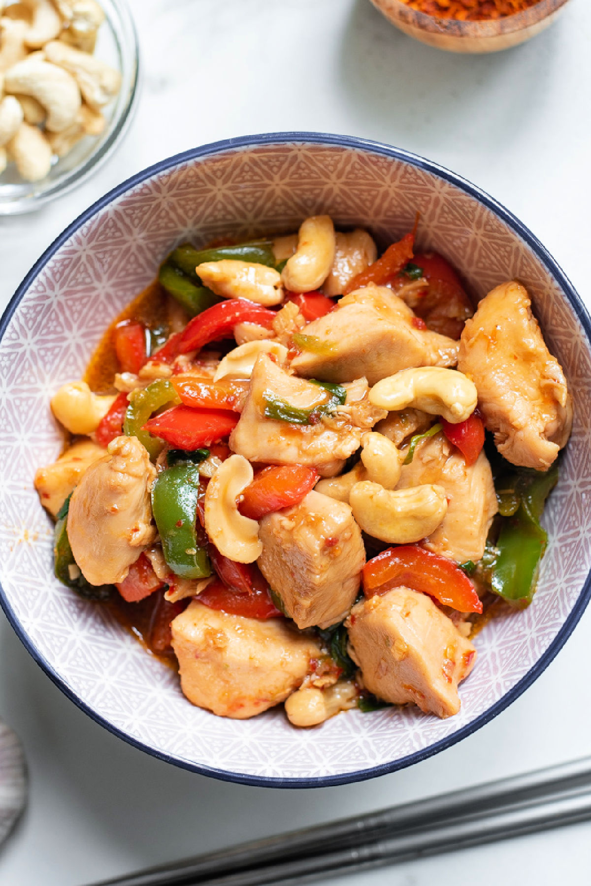Bowl of Kung Pao chicken.