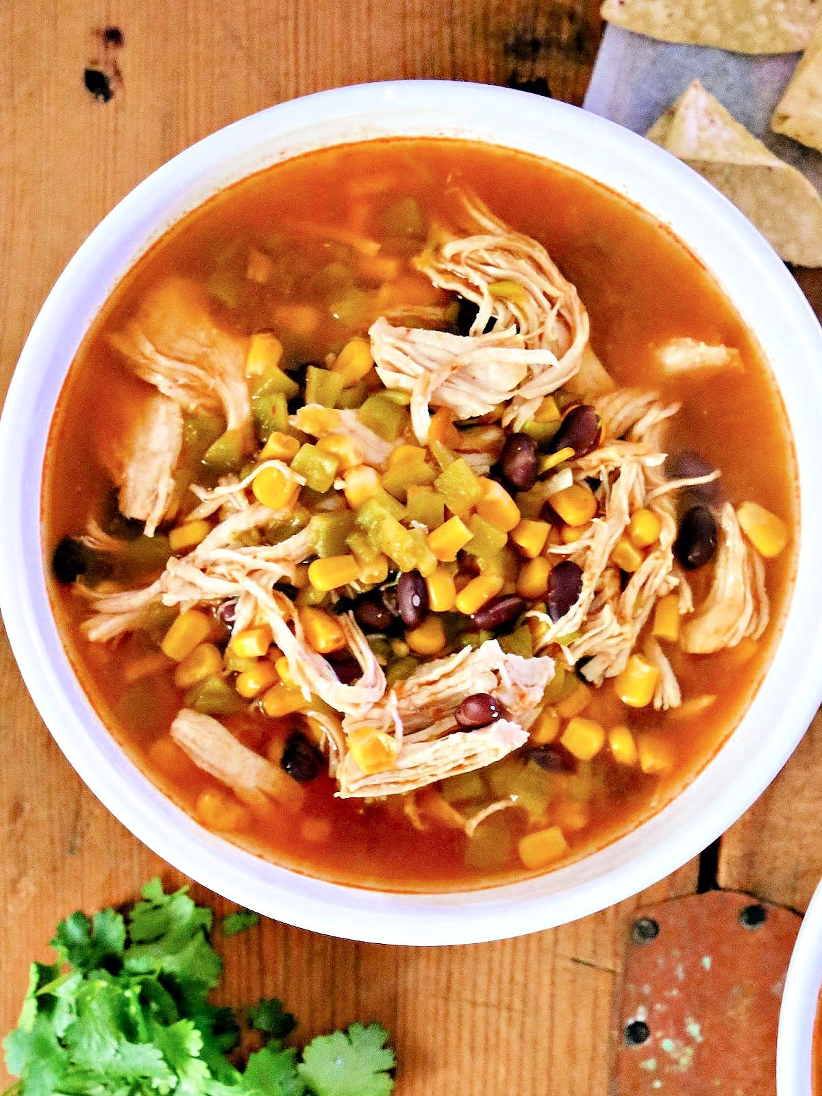 Bowl of chicken tortilla soup.