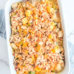 Pan of chicken tetrazzini.
