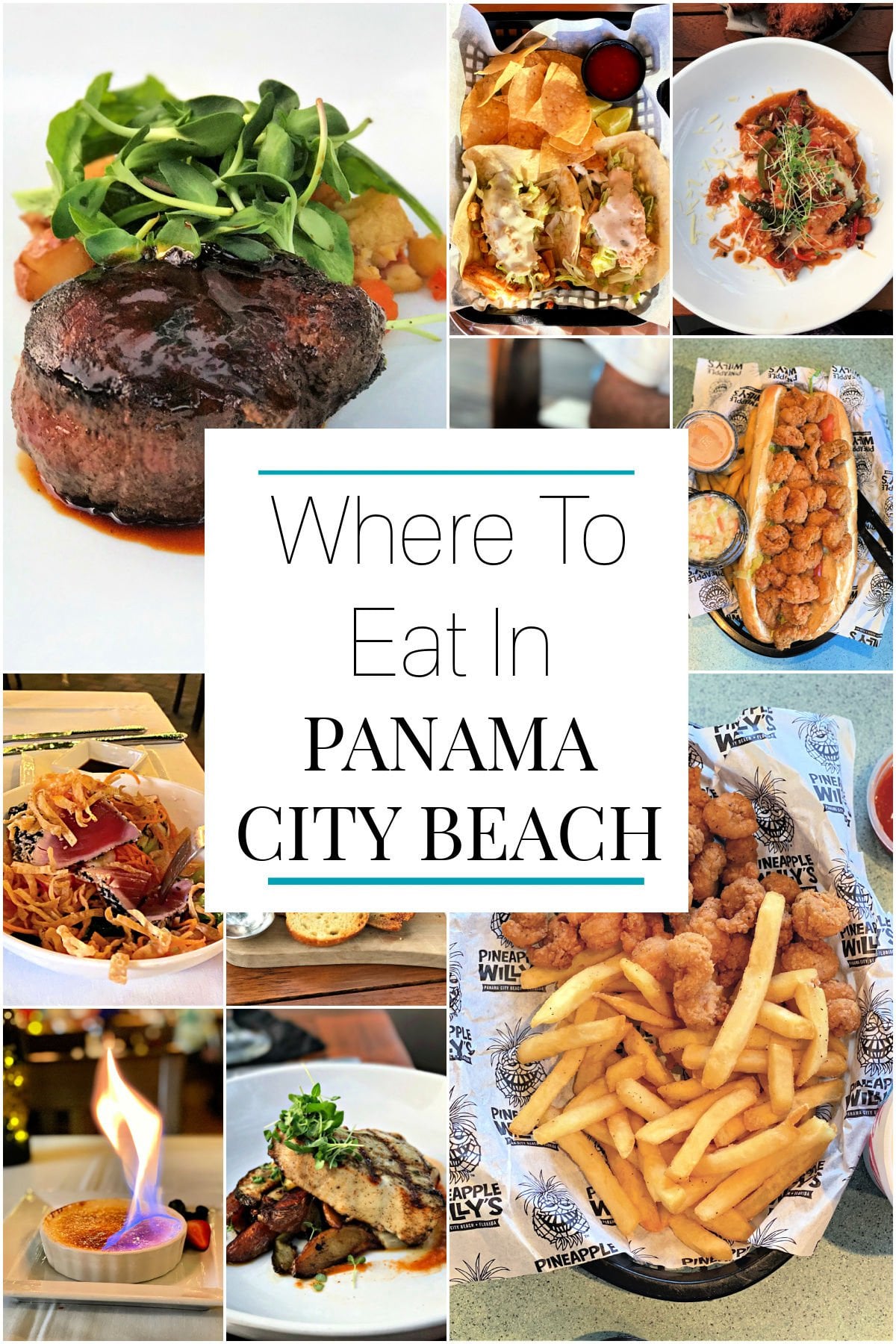 Collage of food that was ordered and eaten in Panama City Beach.