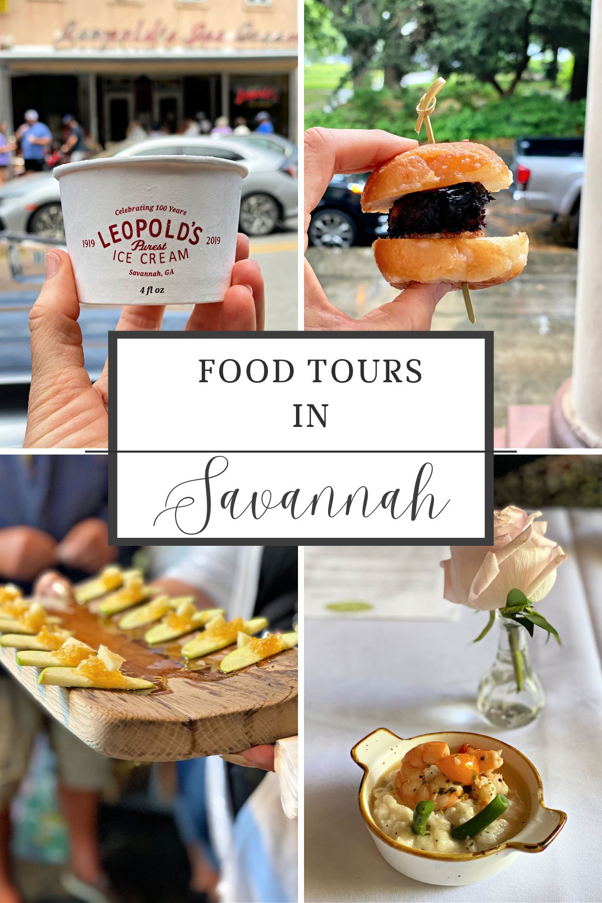 Pictures of food that were eaten on food tours in Savannah, Georgia.