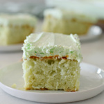 Watergate cake on a plate.