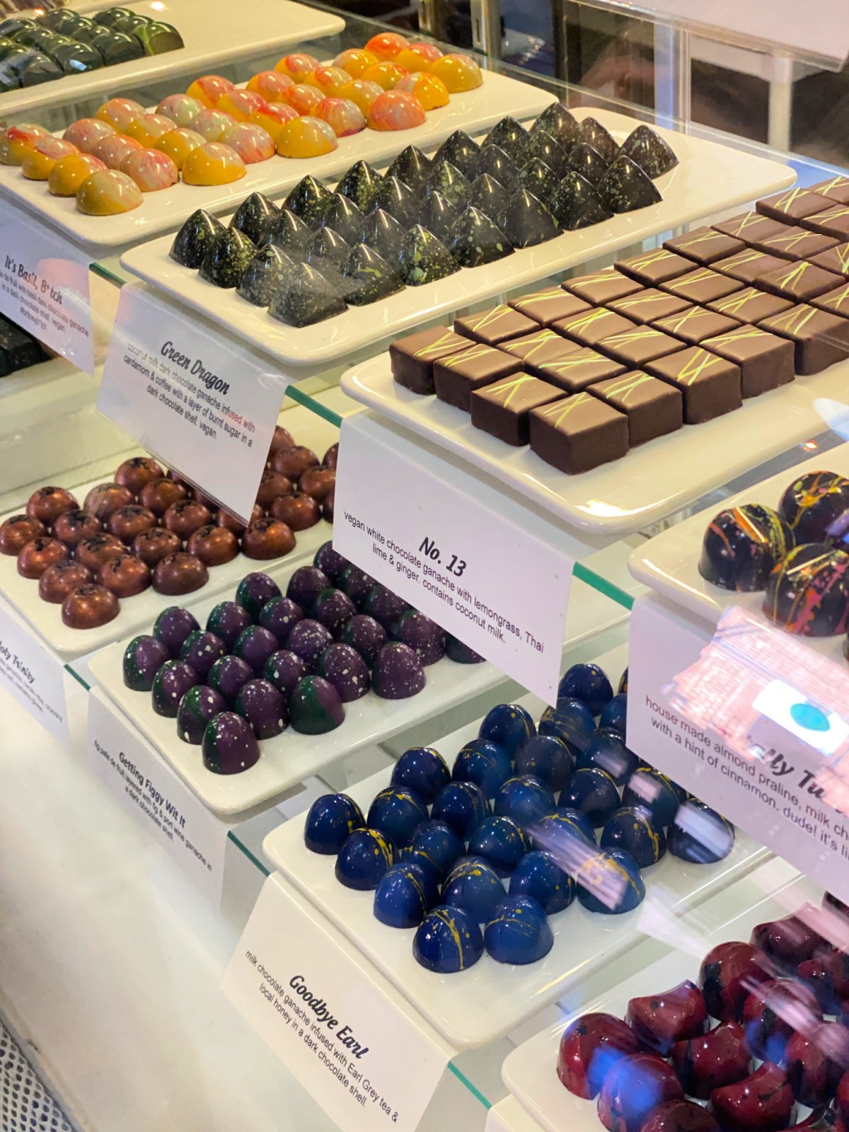 Window display with chocolate candy.