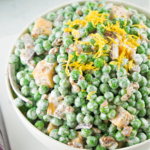Bowl of pea salad.