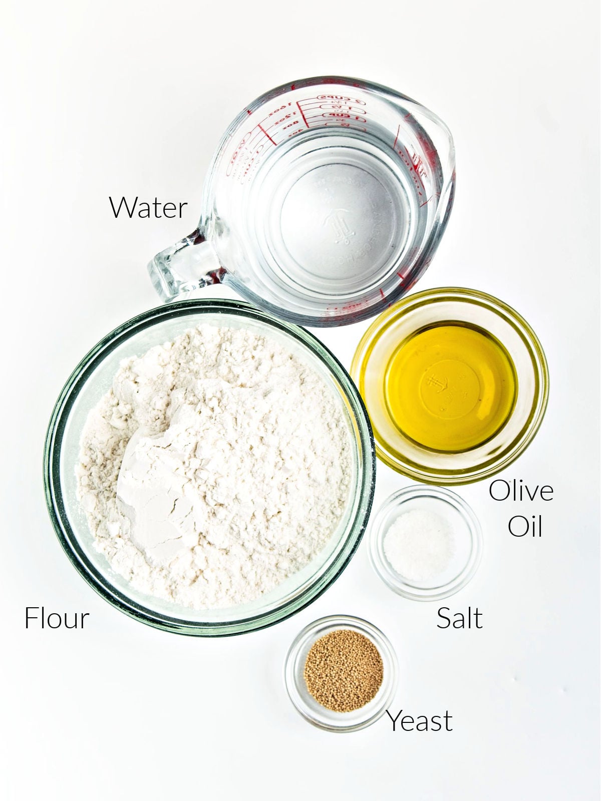 Ingredients to make pita bread.
