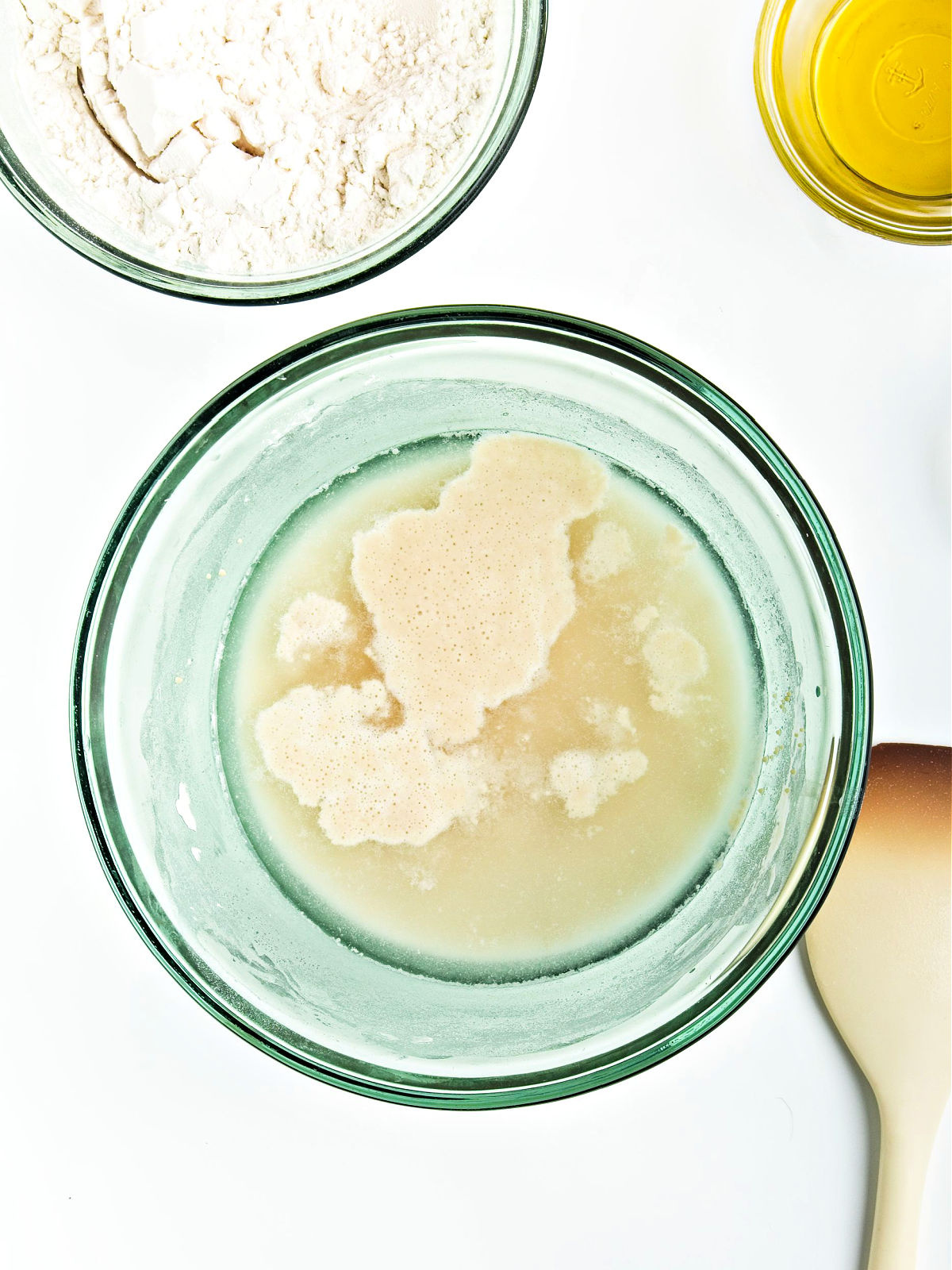 Yeast blooming in a glass bowl.