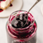 Jar of freshly made blueberry sauce.